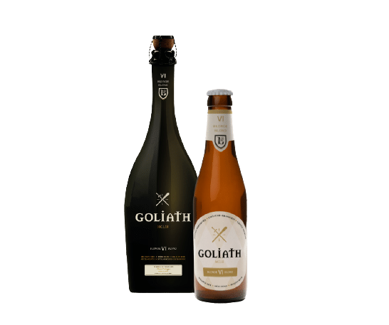 Flessen met een fles Goliath Blond van 75 cl en een van 33 cl - blond bier - 6% d'alcohol.