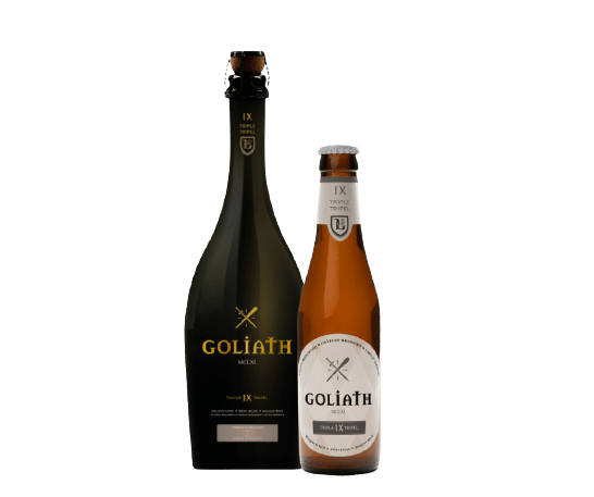 Bouteille de 75 cl et 33 cl en Goliath triple - bière blonde - 9% d'alcool.