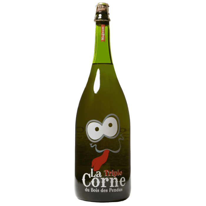 Bouteille - Corne Triple 150 cl - bière blonde - Magnum - Brasserie des Légendes - 10% volume d'alcool - sympa comme cadeau - Personnage tirant la langue